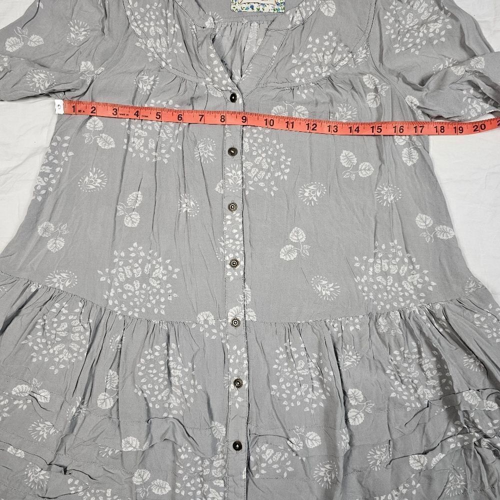 Holding Horses Anthropology Grey Floral Print Ruffle Tunic Top Women's Size XS - Picture 6 of 8